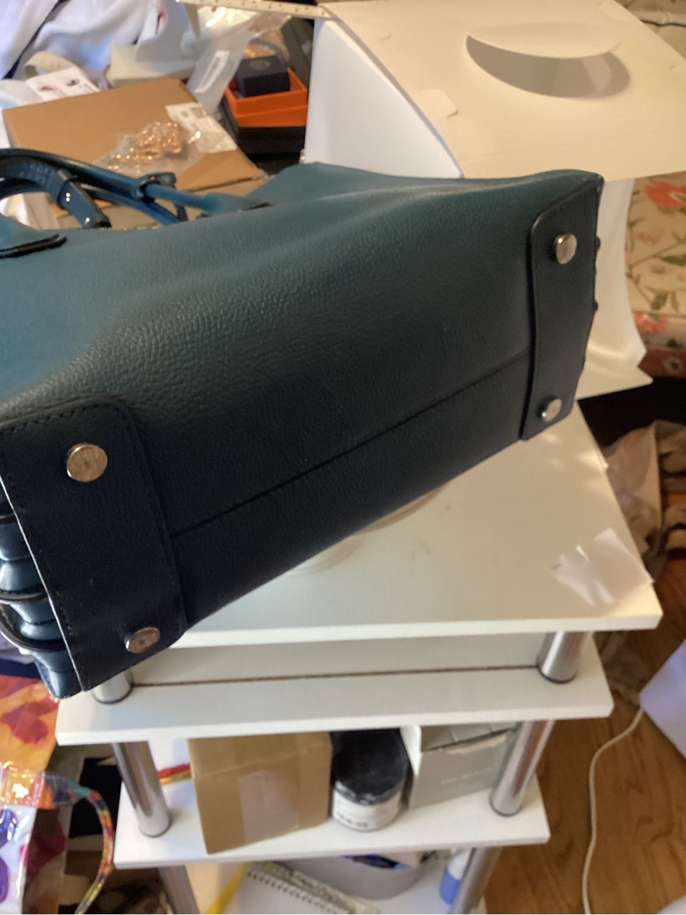 Michael Kors Deep Teal Leather Satchel with Lock Charm EUC - Picture 11 of 11